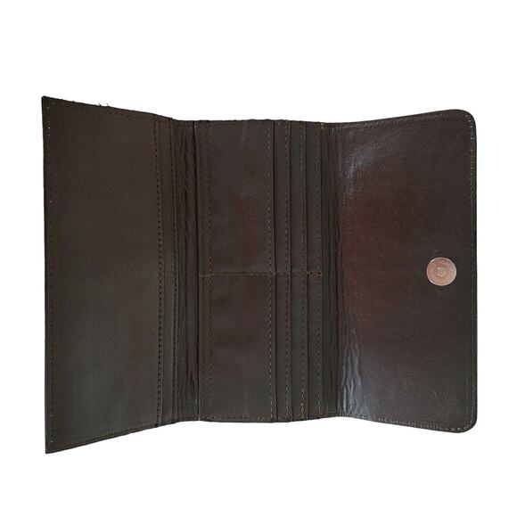 Hand tooled leather wallet trifold White 7 1/2"x 4" BOHO Chic Mexican Artisan - Picture 3 of 6